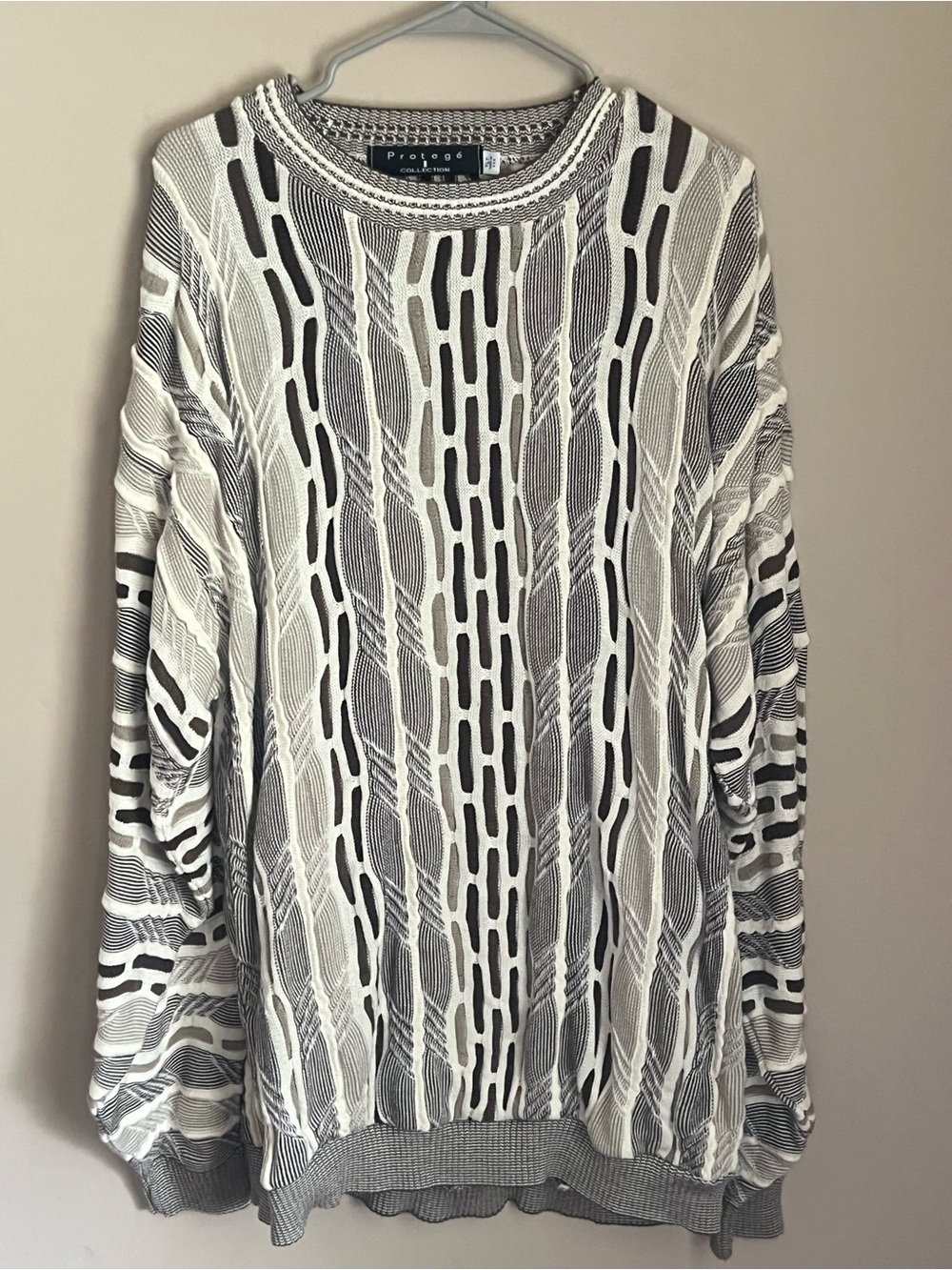 VINTAGE 90s BIGGIE Protege Collection Black and White Patterned Crewneck Sweater